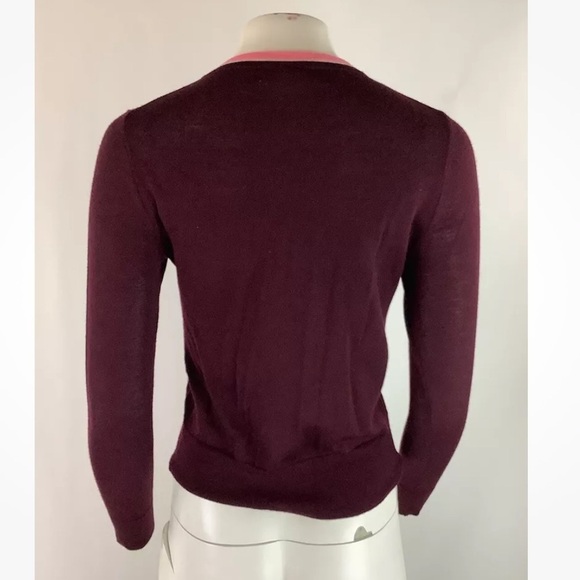 J Crew Sz S 100% Merino Wool Tippi Button Front Cardigan Maroon Lightweight - Picture 4 of 6